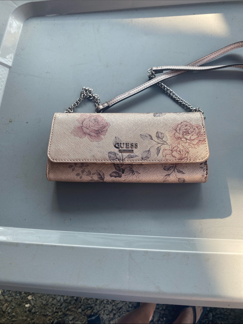 GUESS Pink Floral Chain Crossbody Wallet